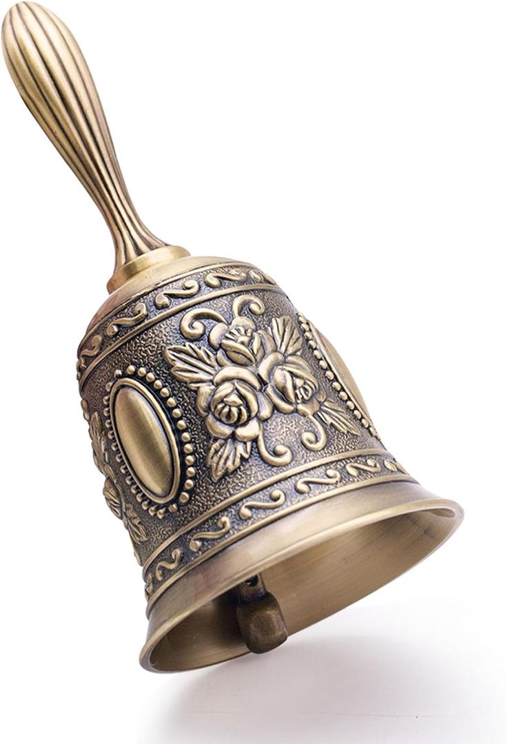 DomeStar Vintage Brass Hand Bell Loud Call Bell for Bedside, Dinner, Wedding, Christmas & Holiday Party