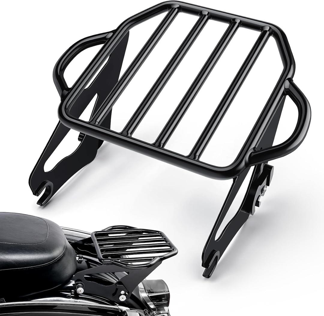 PBYMT Detachable Two-Up Luggage Rack Motorcycle Mounting Rack Compatible with Harley Touring Road King Street Electra Glide 2009-Later Gloss Black