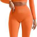 SUUKSESS Women 2 Piece Workout Sets Hidden Scrunch Hip Lifting Seamless Leggings Long Sleeve Yoga Crop Tops (Orange, S)