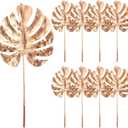 8 Pcs Artificial Gold Palm Leaves Plants 23.6 Inch Large Plastic Tropical Palm Leaves Fake Floral Boho Gold Leaf Flowers for Wedding Party Garland Home Vase Hawaiian Luau Party Decoration, Turtle Leaf