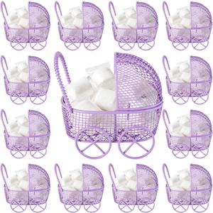 Threehoney 12 Pcs Baby Shower Mini Carriage Decoration Purple Butterfly Color Metal Wired Fillable Candy Stroller Baby Shower Table Centerpiece for Guest Gender Reveal Wedding Party Favor Gift