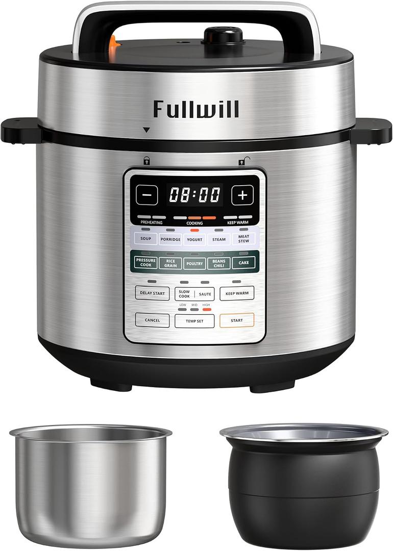 Fullwill Dual-Pot Electric Pressure Cooker,12-in-1 Multi Cooker with 6QT Stainless Steel & 5QT Ceramic Pot,Olla de Presion for Pressure,Rice,Meat Stew,Yogurt Maker