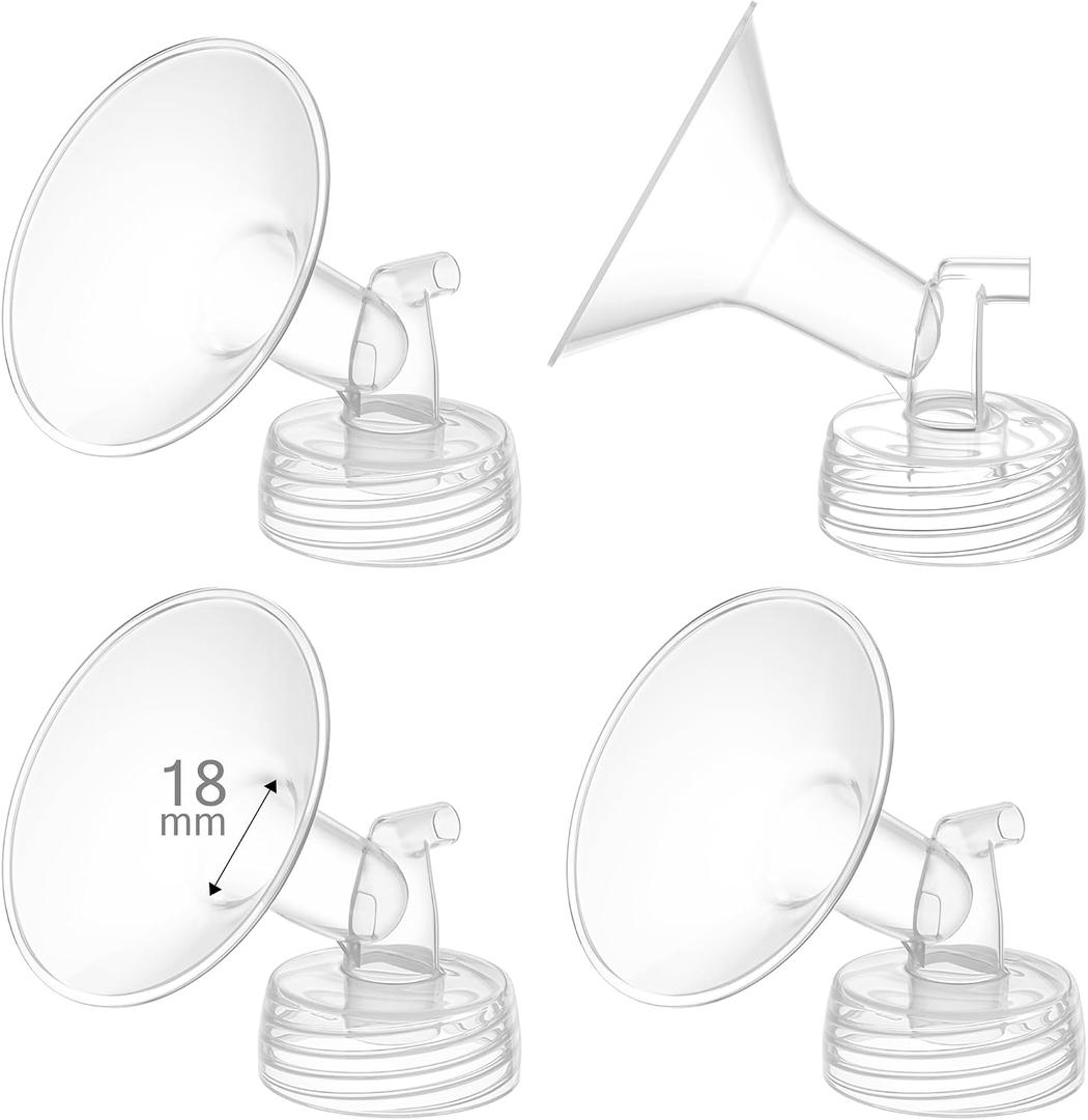 4PCS 18mm Breast Pump Flanges, Compatible with Spectra S1/S2/9Plus/Synergy Gold, Motif Luna, Wide-Mouth Bottle Fit, Breast Pump Accessories
