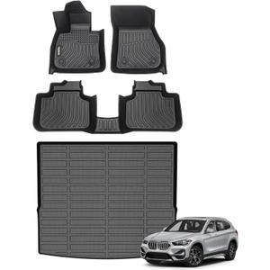 Wailtnb-Car Floor Mats & Cargo Liner Custom Fit BMW X1 2016-2022 All Weather Floor Liners Trunk Mat for BMW X1 2016-2022 Full Set Car Mats Cargo Cover Accessories