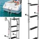 Folding 4 Step Boat Ladder, Heavy Duty 304 Stainless Steel Transom Boarding Swim Platform Ladder with Non Slip Steps, 400 lb Capacity, Corrosion Resistant Ladders for Pontoon, Yacht