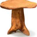 Cedar Root Natural Wood Side Table, Small Side Table, Unique Design Live Edge Wood Stool, 13.5"x12"x14"H, Rustic Mushroom Stool for Bedroom Living Room Patio Accent Outdoor Garden