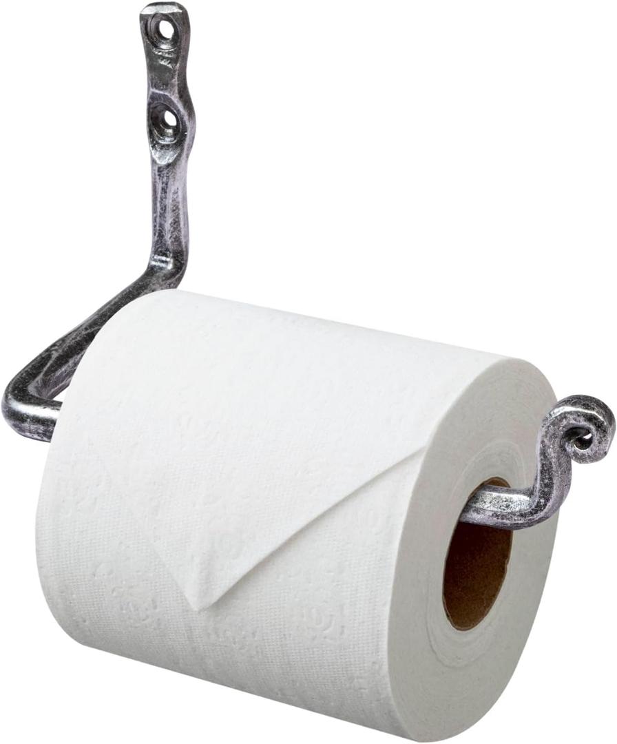 Toilet Paper Holder,Hand Forged Toilet Roll Holder with Hammer Pattern Surface,Wall Mount Paper Holder for Bathroom Decor (Silver)