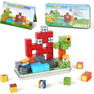 SYSKENI Mini Magnetic Blocks Travel Set, 35PCS Magnetic Blocks Travel Toys for Kids Ages 3-5 4-8, Portable Magnet Cubes Preschool Learning Toys with Portable Iron Storage Box Christmas Birthday