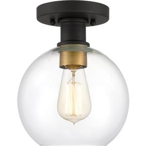 Dan Modern Farmhouse 1-Light Flush Mount Ceiling Light Clear Glass Globe Black Gold Finish for Hallway, Entryway, Passway, Bedroom, Garage, Kitchen, Balcony