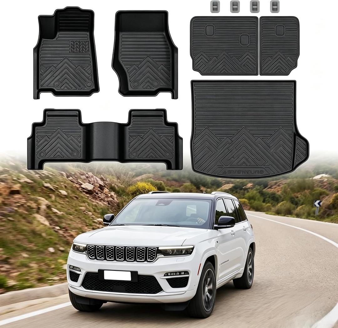 Mixsuper Floor Mat & Cargo Liner for 2022-2026 Jeep Grand Cherokee 5-Seater(WL Include 4xe, Not WK2 or WL75),All Weather TPE Floor Mats Protection for Cherokee Accessories,Full Set Anti-Slip Car Mats
