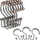 Shower Curtain Rings, OEH Shower Curtain Hooks, Rust-Resistant Metal Shower Hooks for Curtain, Double Glide Bronze Shower Curtain Hooks for Bathroom Shower Curtain & Shower Liner, Set of 12, Bronze