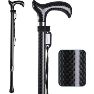 Carbon Fiber Walking Cane for Men and Women - 10 Height-Adjustable, Cane for Seniors Balance, Carbon Fiber Cane Ultralight 0.55 lb, Black Matte, 350 lbs Capacity(Black), 97 cm