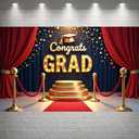 2026 Graduation Party Decorations Backdrop Class of 2026 Congrats GRAD Banner with Red Curtain Stage Design for Indoor Outdoor Graduation Party Decor Photo Booth Props