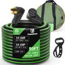 50 Amp 50FT RV Power Extension Cord, 14-50P to 14-50R Standard Plug, Heavy Duty STW Generator Extension Cord for RV Trailer Camper Generator to House, Black Green, ETL Listed