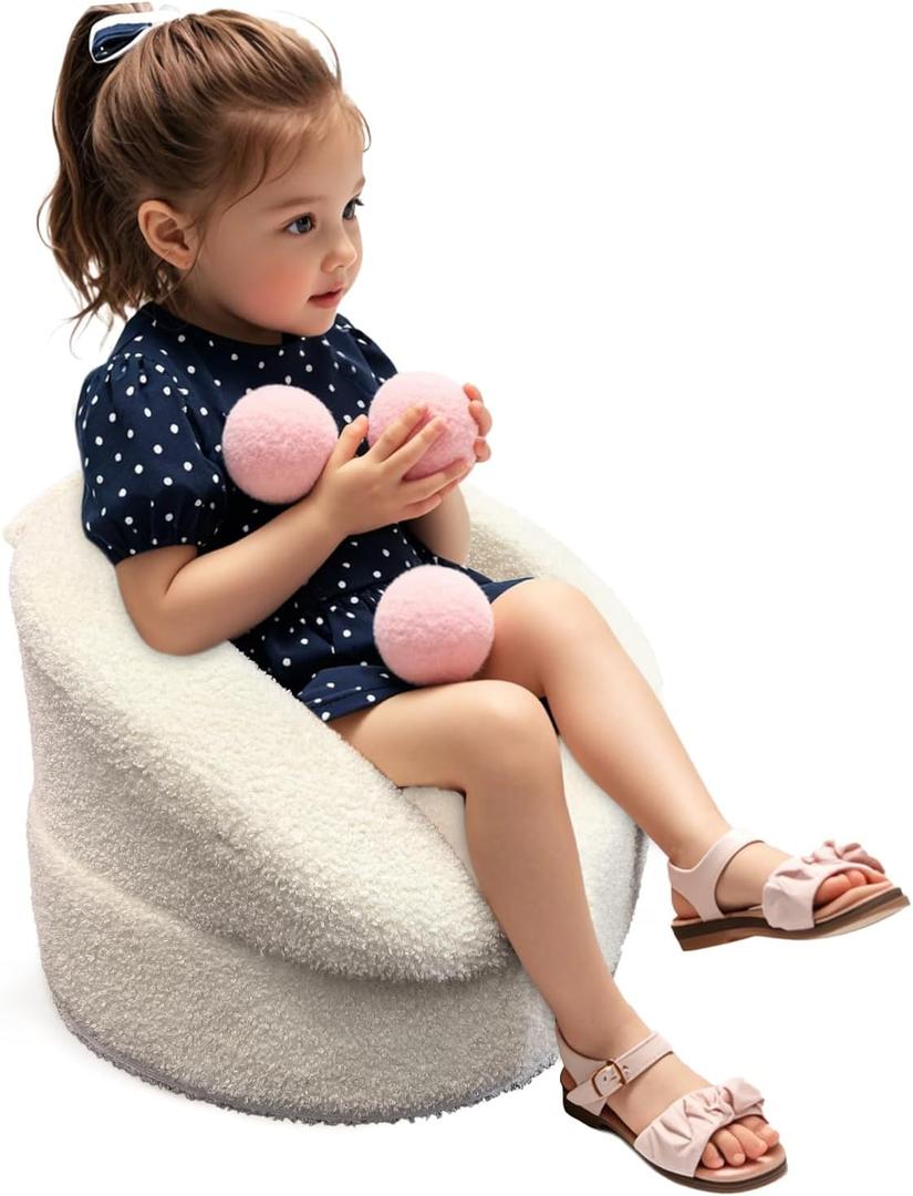 Hrebr Mini Toddler Chair Comfy 1-2 Years Old - 17.3'' Compact Kids Couch with Carry Handle, Soft Teddy Plush Baby Chair, Washable Cover & Sturdy Design for Nursery & Playroom - White