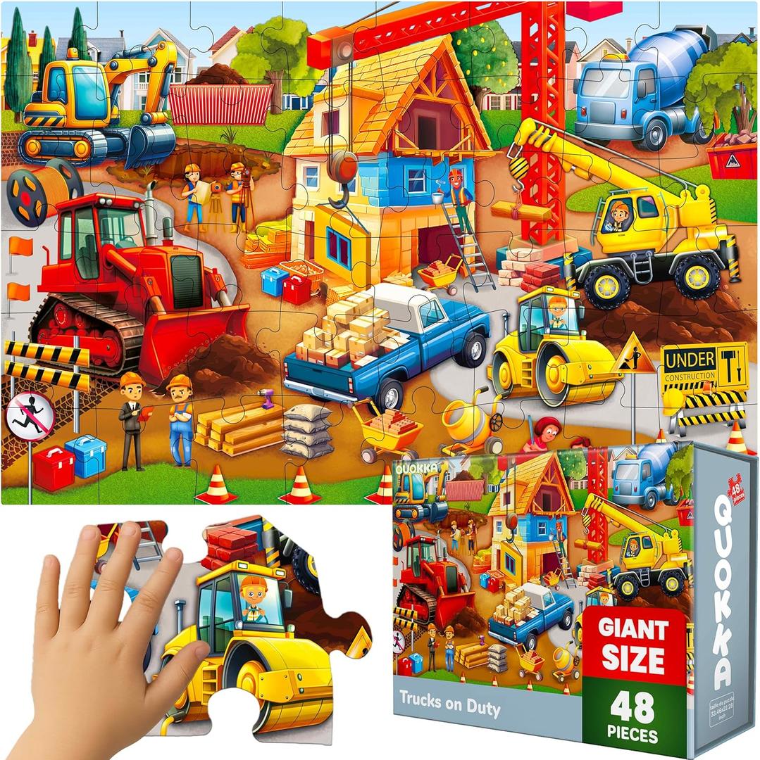 QUOKKA Giant Floor Puzzle for Kids Ages 4-6  2x3 Feet Extra-Thick 48 Pieces Toddler Puzzle Ages 3-5  Construction Educational Activity for Boys Girls  Premium Box with Sturdy Handle & Magnetic