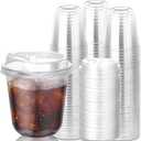 100 Pcs Plastic Coffee Cups with Sip Lids Disposable Cups, Disposable Strawless Plastic Cups for Smoothie, Cold Drinks, Coffee Shops, Party Catering(12 oz)