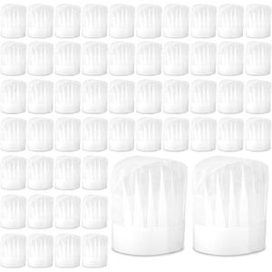 60 Pack Chef Hats, Disposable Bakery Hat Bulk DIY Chef Cap for Baking, Cooking, Activity, Pizza Party White