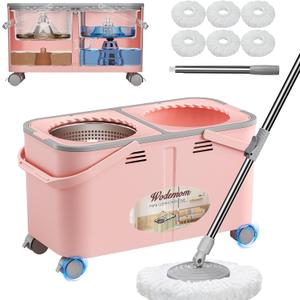 Easy-Rinse Spin Mop Bucket Gen 2, Clean/Dirty Water Separation,Pink