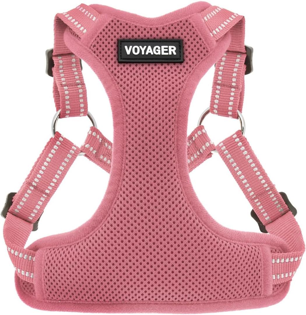 Best Pet Supplies Voyager Mesh Dog Breathable Harness Reflective Stitching, All Weather Adjustable for Walking Training, or Running - Heavy Duty & Durable, Harness (Pink) (L (Chest: 20 - 25"))