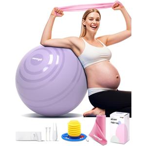 nonogo Birthing Ball for Pregnancy with Resistance Bands- Exercise Ball for Working Out, Yoga, Physical Therapy, Maternity Physio, Balance Stability Ball with Pump (23''-26'') 65cm, Purple)
