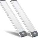 30-LED Motion Sensor Cabinet Light,Magnetic Motion Activated Under Counter Closet Lighting, Wireless USB Rechargeable Kitchen Cupboard Night Lights,Motion Activated Light Bar-2Pack, Silver-white Light