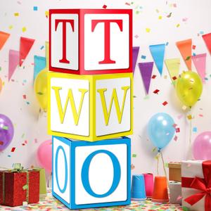 3 Pcs 2nd Birthday Balloon Box Set, Toy Balloon Blocks 11.8 x 11.8 Inches Birthday Party Supplies Decorations for Toy Theme Parties Celebration Baby Shower(Two)