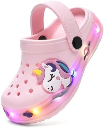 XPKWS Fur Lined Toddler Clogs Kids Slippers Fuzzy Light up Sandals Boys Girls Garden Shoes Winter Warm Cartoon Slides Slip on Lightweight, Size 30