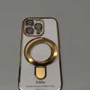 Case for iPhone 16 Pro with Magnetic Stand [Compatible with MagSafe] [Full Camera Lens Protector] Luxury Plating Shockproof Clear Phone Case for iPhone 16 Pro 6.3", Titanium Gold