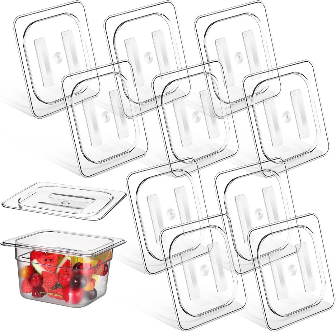 Yinkin 12 Pcs Polycarbonate Food Pan Lids with Handle, 1/6 Size Clear Hotel Pan Lid Plastic Hotel Pan Cover for Restaurant Food Container and Storage, 6.9 x 6.3 Inch