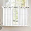 jinchan Tie Top Linen Kitchen Curtains Over Sink 24 Inch Length Tier Curtains Farmhouse Rustic Small Cafe Curtain for Bedroom Living Room Bathroom Half Window Light Filtering Privacy 2 Panels White