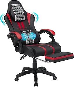 HOFFREE Gaming Chair Massage Big and Tall Video Game Chair for Adults 400lbs Computer Gaming Chair with Footrest for Heavy People Reclining Gaming Chairs Red and Black