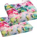 2-Pack Outdoor/Indoor Wicker Patio Seat Cushion Pad with Ties - Weather Resistant, Dining Chair Cushion, 17" x 17"(Watercolor Flowers)