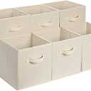 Collapsible Fabric Storage Cube Bins Organizer with Handles, Sturdy, Beige, 13-x-13-x-13-inch, Pack of 6