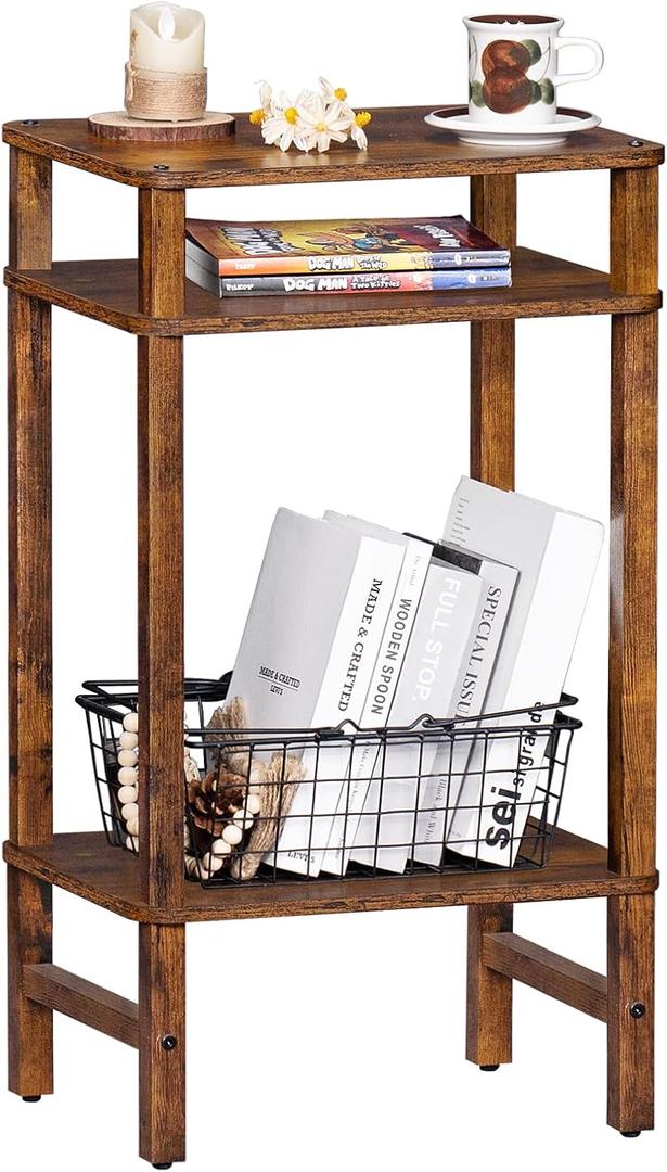 28in Tall Side Table 3-Tier Small Narrow End Table for Couch, Skinny Nightstand for Small Space, Farmhouse Slim Night Stand with Storage, Wooden Frame Thin Bedside Table, for Living Room, Brown 28in Tall Side Table 3-Tier Small Narrow End Table for Couch, Skinny Nightstand for Small Space, Farmhouse Slim Night Stand with Storage, Wooden Frame Thin Bedside Table, for Living Room, Brown