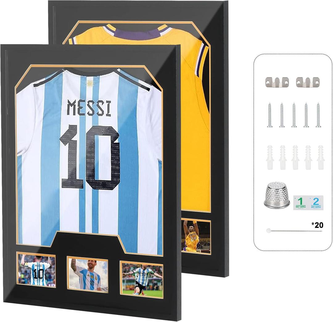 Nice C Jersey Frame Display Case, Jersey Frame with Picture Slots (2 Pack) | Jersey Shadow Box Display Case, 98% UV Protection, Football, Basketball, Sports Jersey Display, Black & Gold