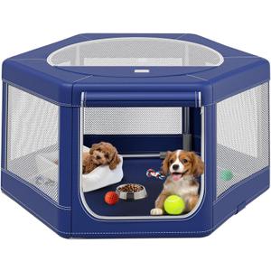 Dog Playpen,45x45x25.6 Inches Fabric Mesh Puppy Playpen,Portable Soft Fence for Dog and Cat, Breathable Exercise Pet Play Pen Indoor/Outdoor,Removable Zipper Top,Tear Resistant Fabric,Safe & Sturdy