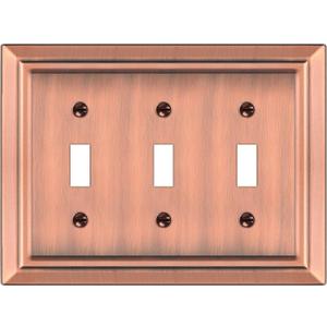 Metal Wall Plate for Electrical Outlets, Decorative Antique Copper Switch Plates Outlet Cover, Light Switch Cover Plate, 3-Gang Wall Plates (Triple Toggle, 1 Pack)