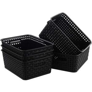 6 Packs Black Small Baskets, Plastic Weave Storage Baskets