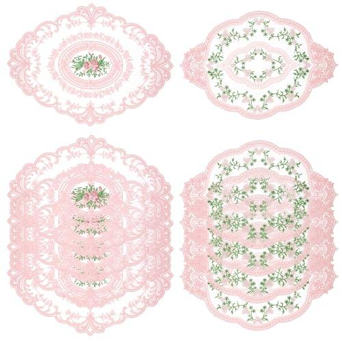 10 PCS Pink Retro Lace Placemats, Oval Embroidered Table Mats, Lace Doilies for Tables, Flower Vintage Place Mats for Home Kitchen Wedding Decoration(2 Styles)