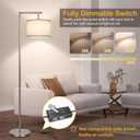 Dimmable Silver Floor Lamp, Brushed Nickel Floor Lamps for Living Room with Adjustable White Shade, Tall Standing Lamp Modern Reading Light for Bedroom Office Nursery, 9W LED Bulb Included