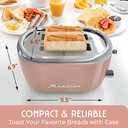 MELLERHOME Retro Toaster 2 Slice, 7 Browning Levels, 3 Functions (Reheat, Defrost, Cancel), Removable Crumb Tray, Under Base Cord Storage, Pink Kitchen Accessories Dcor