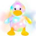 Hopearl Easter LED Plush Duck Light up Stuffed Duckling Farm Animal Floppy Night Lights Glow in The Dark Birthday Gifts for Kids Toddler Girls, White, 12''