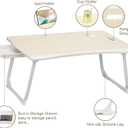 Amaredom Laptop Bed Desk Tray Bed Table, Foldable Portable Lap Desk Notebook Stand Reading Holder with Storage Drawer and Cup Holder for Eating Breakfast on Bed/Couch/Sofa-White Maple