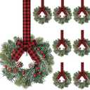Jexine 8 Pieces Mini Christmas Wreaths for Kitchen Cabinet Small Christmas Candle Rings Wreaths Pillars Candle Rings Table Centerpieces Hanging Garlands for Front Door Window Decor (No Red Ribbon)