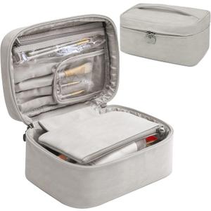 KTMOUW Makeup Bag Waterproof Cosmetic Bag Leather Makeup Travel Bag Portable Makeup Brush Bag Multifunctional Makeup Organizer Bag for Women Girls, 2-Pack, Grey