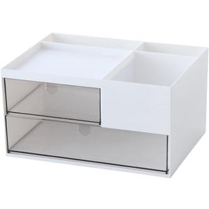 Desk Drawer Organizer, Desk Storage Box with 2 Drawers and 4 Compartments, Multifunctional Desk Accessories & Countertop Organizers for Office School Home (White (9*6.5*5inch - 6 Compartment)