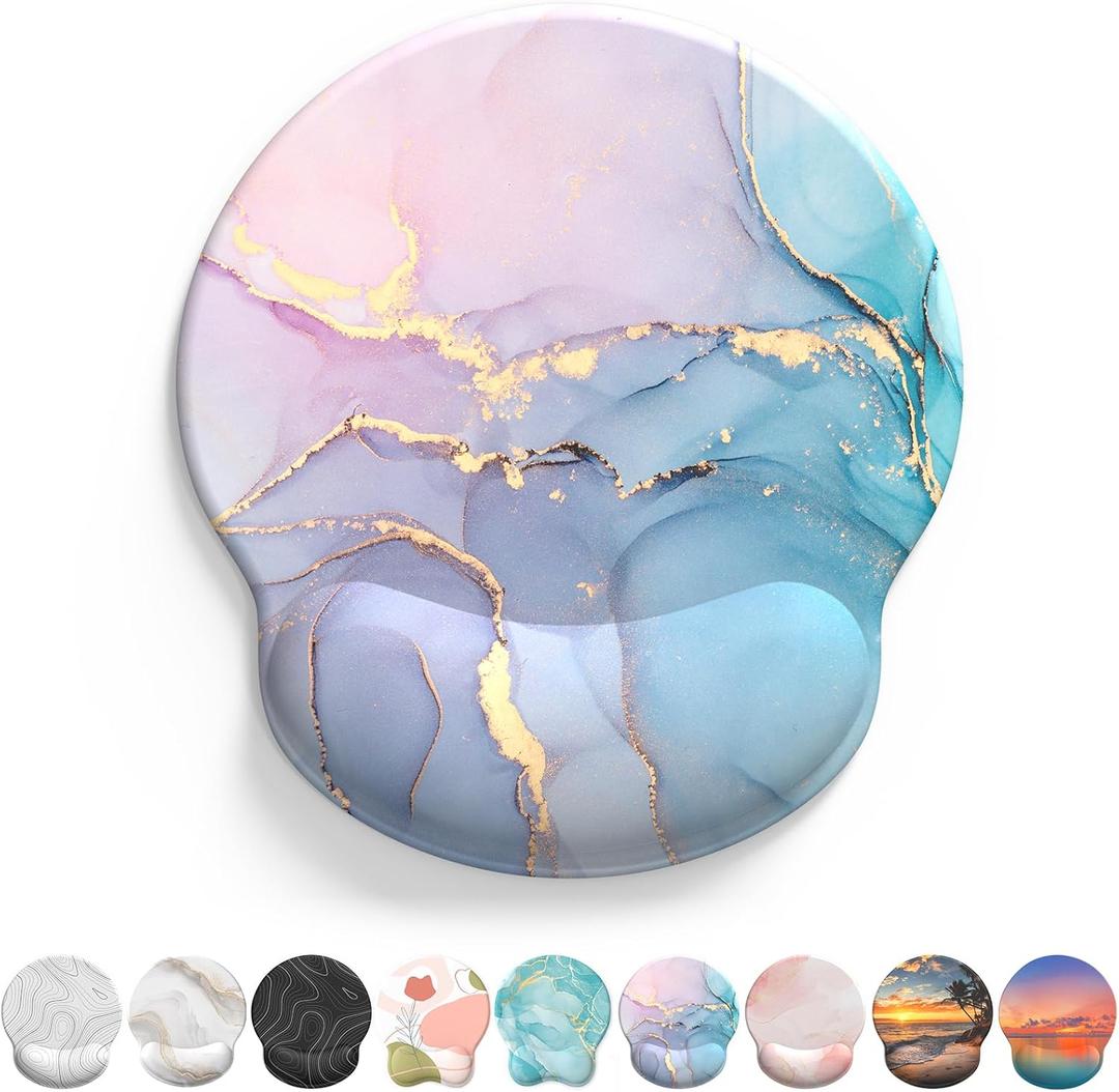 Mouse Mat Wrist Rest Support Gel Ergonomic Mouse Mat Cool Mouse Mat for Gamer Wrist Mouse Rest with Non-Slip PU Base (Cyan Pink Marble)