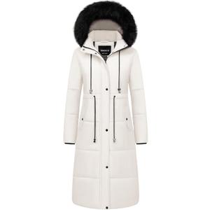 CREATMO US Women's Long Winter Coat Warm Waterproof Puffer Jacket Snow Quilted Bubble Parka with Hood 2XL