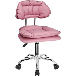 JOSTZHXIN Rolling Stool with Backrest, Home Office Rolling Stool Chair, Thickened Seat Cushion, Adjustable Height Swivel Chair for Nail Shop Salon Spa Massage Tattoo,Pink